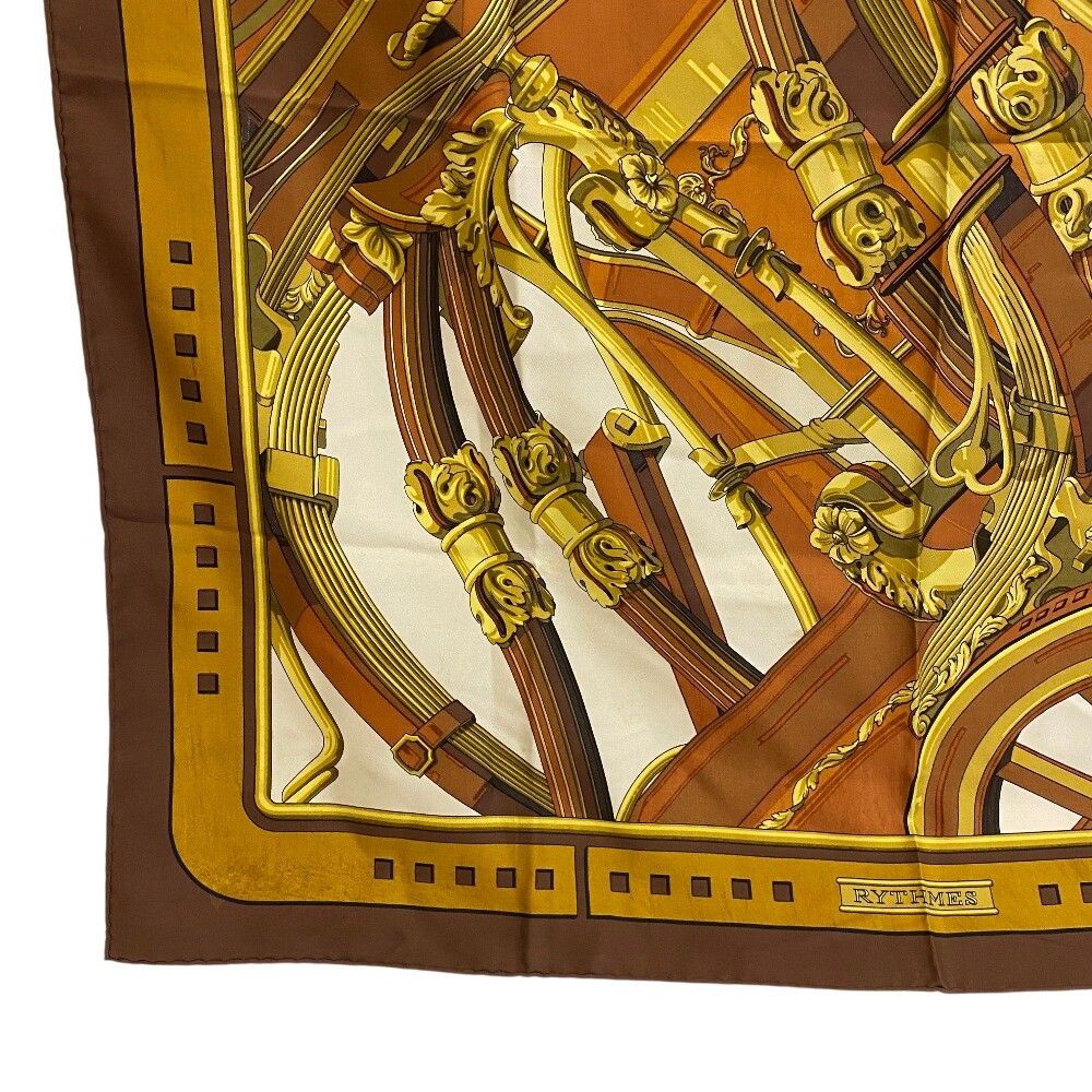 Hermes Rythmes du Monde Carre 90 Silk Scarf Brown — view 4