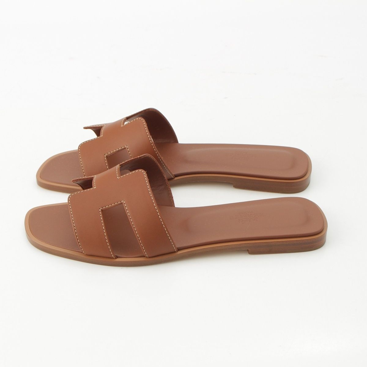Hermes Oran Leather Sandals Gold — view 3