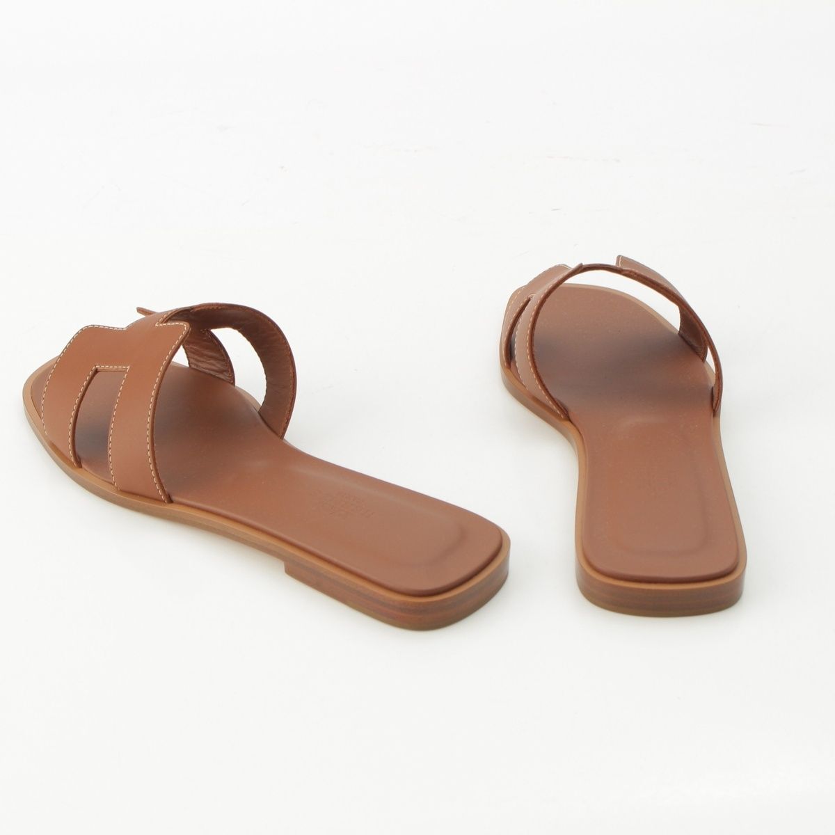 Hermes Oran Leather Sandals Gold — view 4