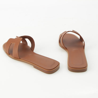 Hermes Oran Leather Sandals Gold — view 4