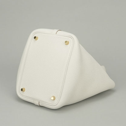 Hermes Picotin Lock PM 18 Tote Taurillon Clemence Gray Pale White Gold — view 5