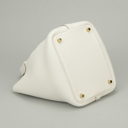 Hermes Picotin Lock PM 18 Tote Taurillon Clemence Gray Pale White Gold — view 6