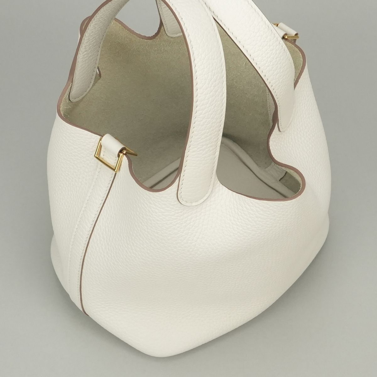 Hermes Picotin Lock PM 18 Tote Taurillon Clemence Gray Pale White Gold — view 8