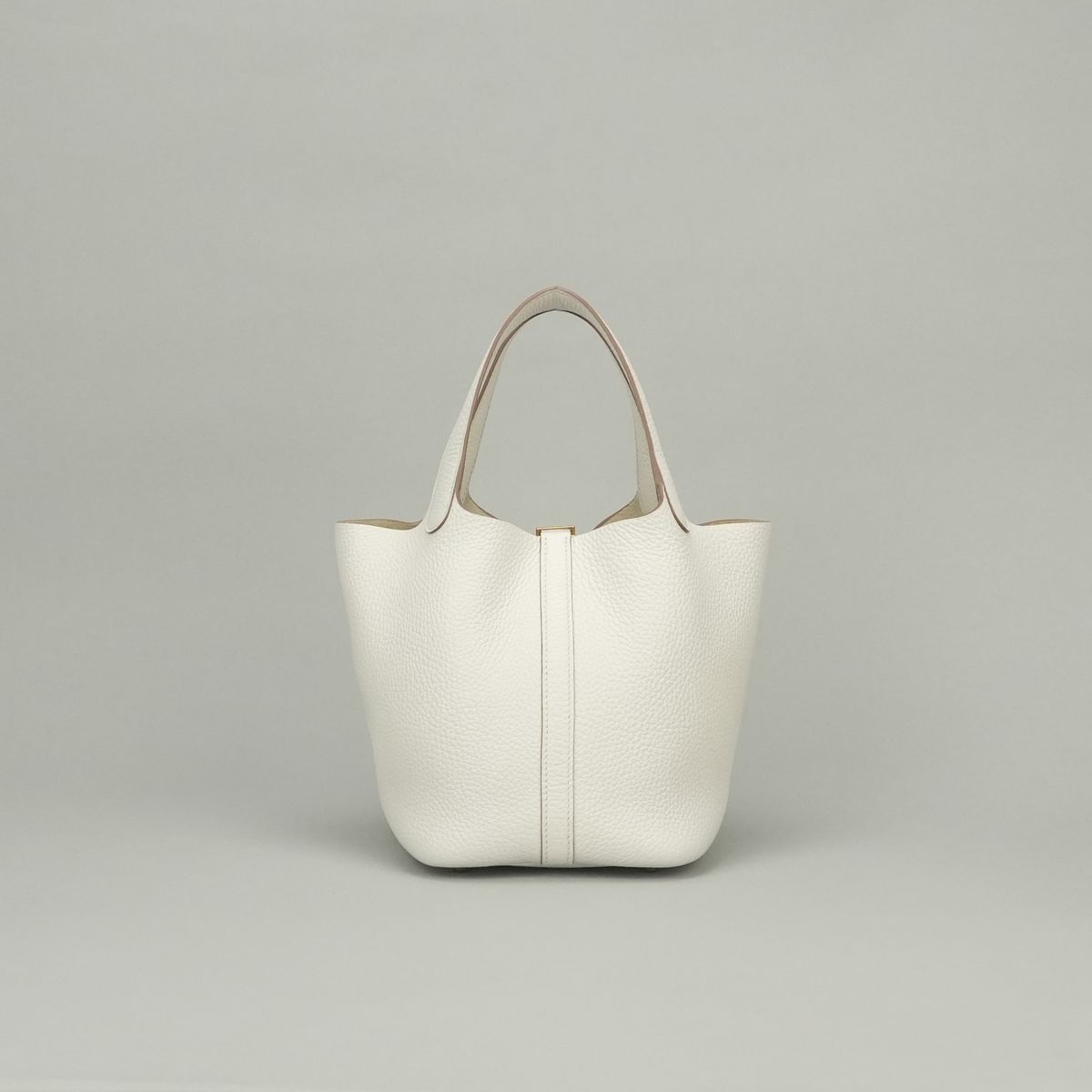 Hermes Picotin Lock PM 18 Tote Taurillon Clemence Gray Pale White Gold — view 3