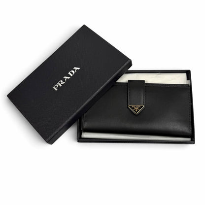 Prada Triangle Logo City Calfskin Tab Wallet Black — view 2