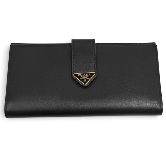 Prada Triangle Logo City Calfskin Tab Wallet Black