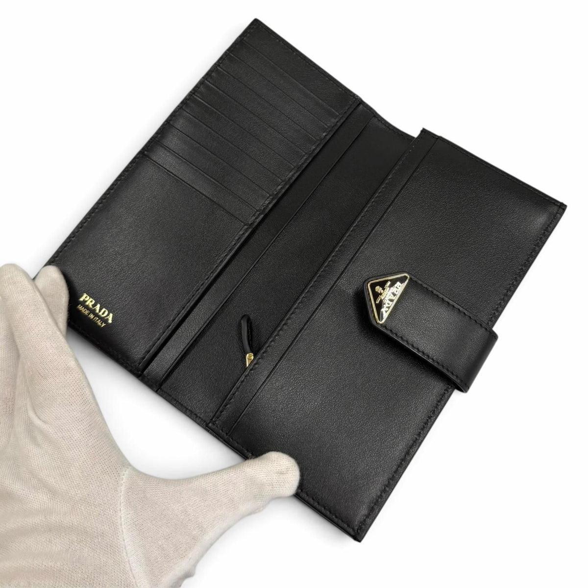 Prada Triangle Logo City Calfskin Tab Wallet Black — view 6