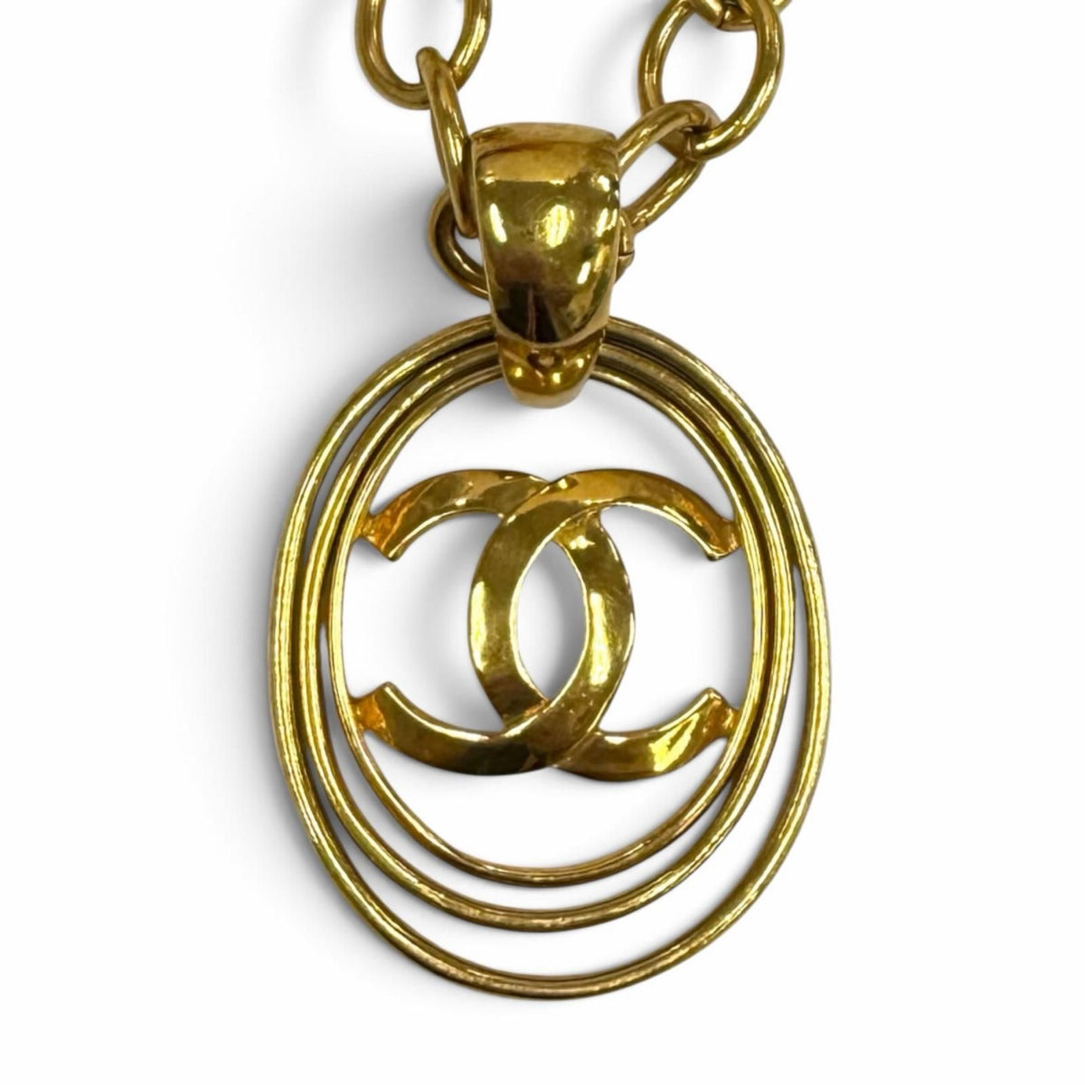 Chanel 95P Vintage CC Logo Chain Pendant Gold Necklace