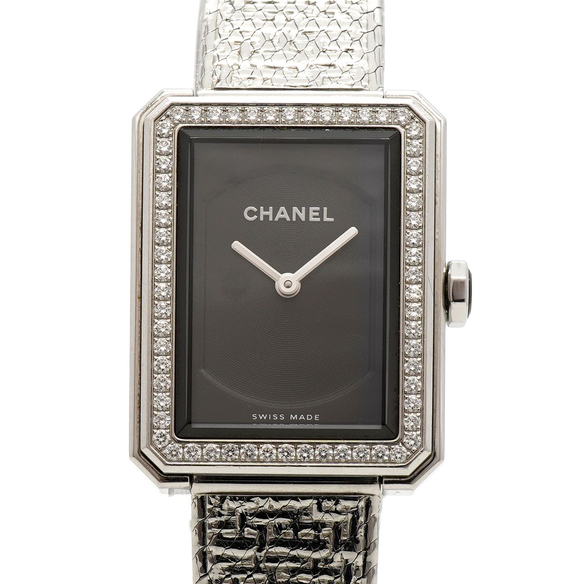 Chanel Boyfriend Tweed Diamond Bezel Black Dial Watch