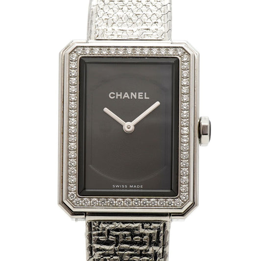 Chanel Boyfriend Tweed Diamond Bezel Black Dial Watch