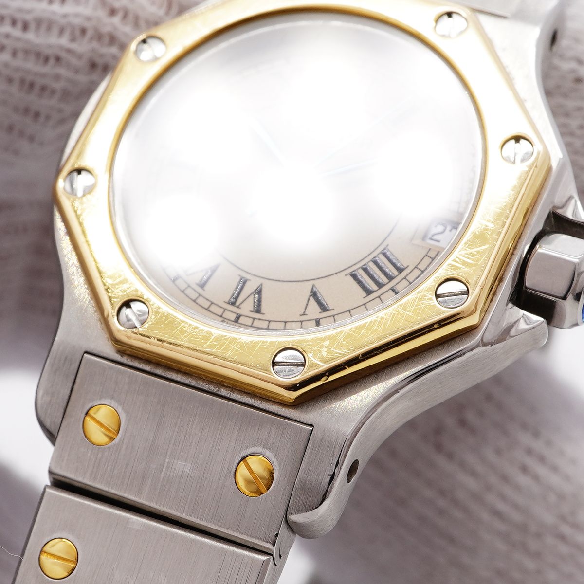 Cartier Santos Octagon SM Beige Dial Watch — view 7