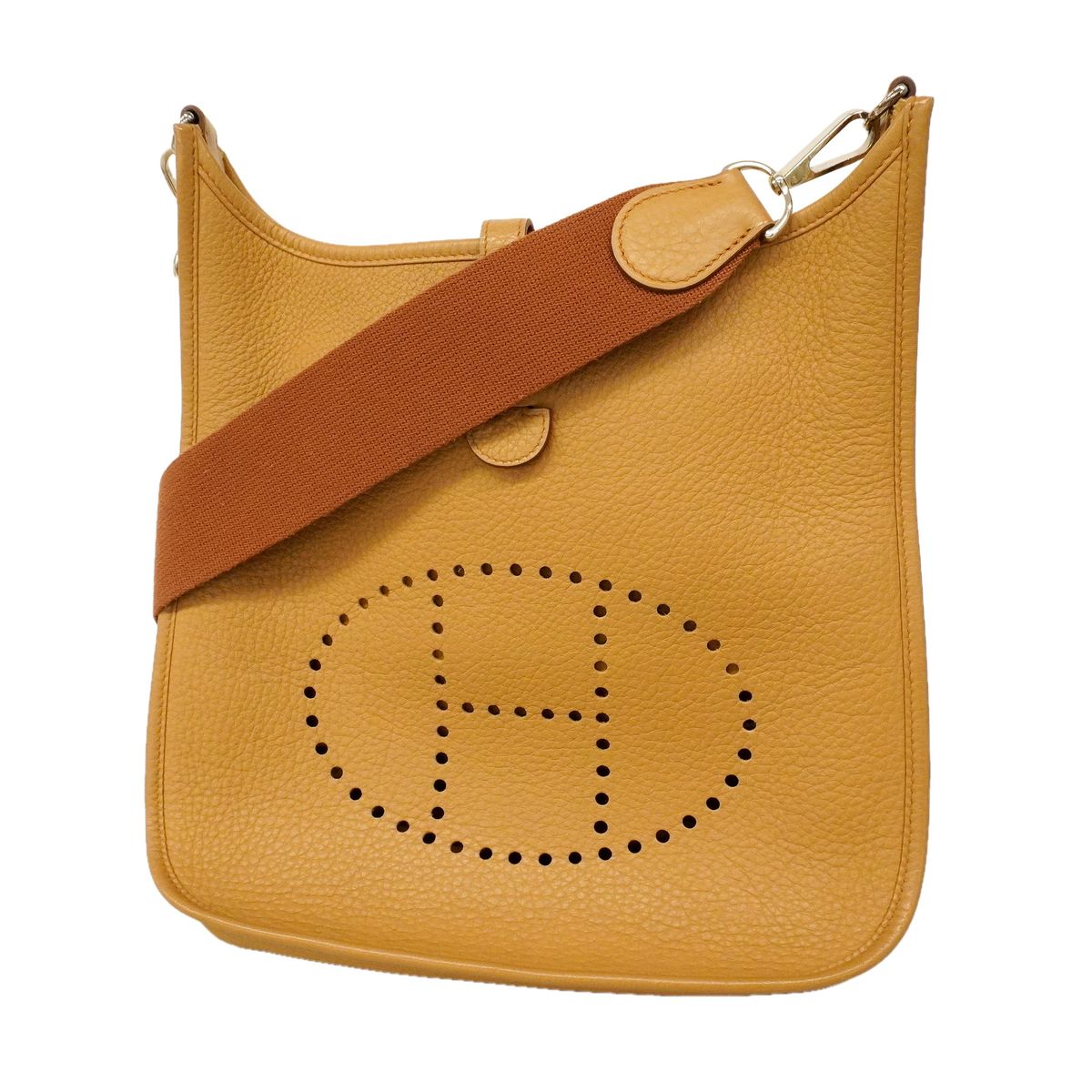 Hermes Shoulder Bag Evelyne Taurillon Clemence Tabac Camel Silver