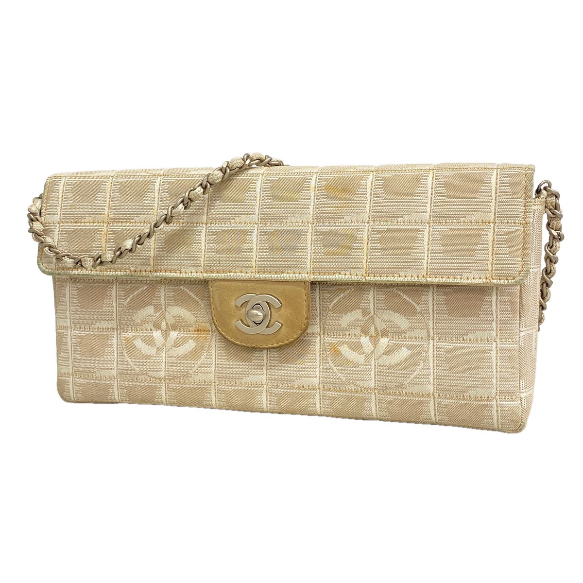 Chanel Shoulder Bag New Travel Nylon Beige Silver