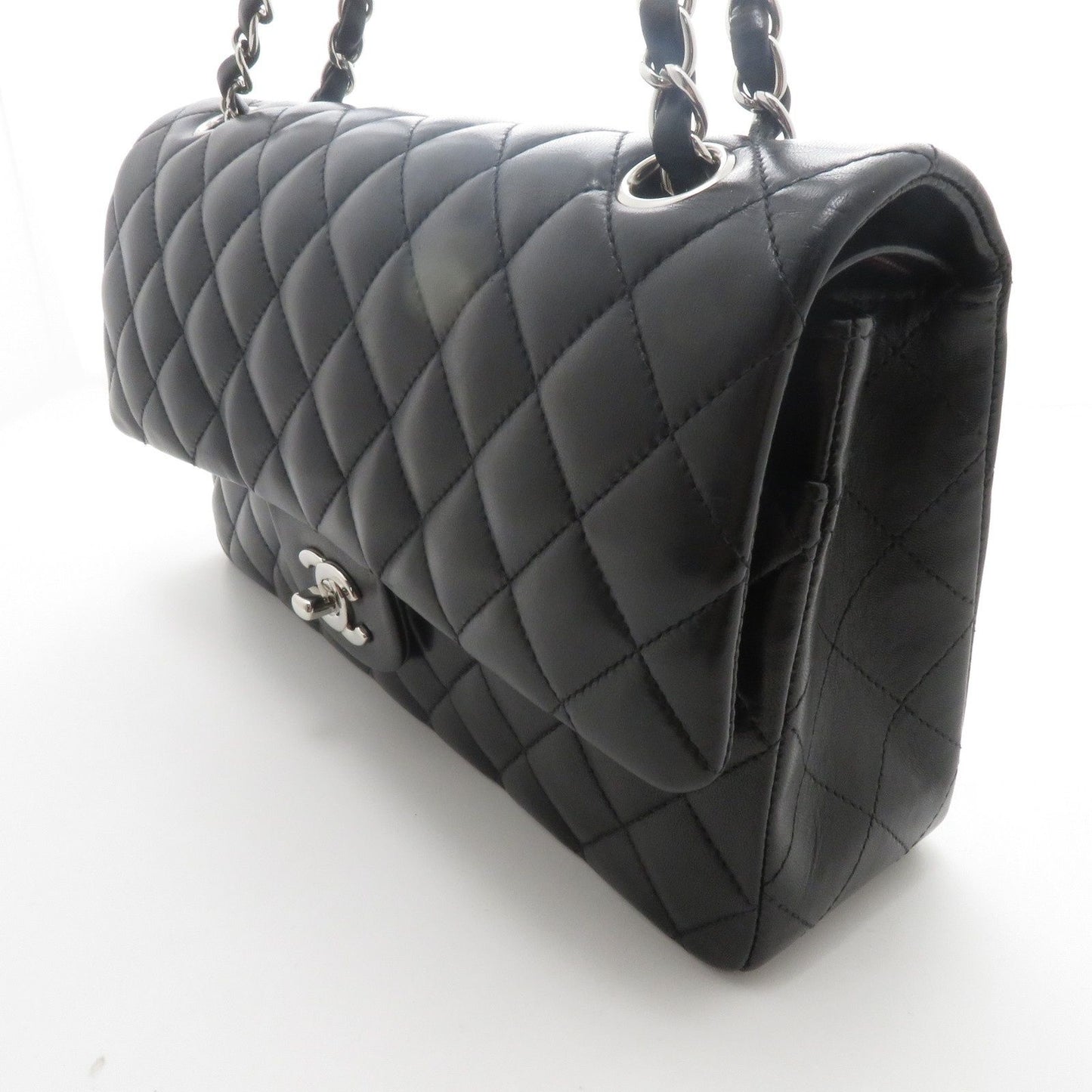 Chanel Quilted Double Flap 25 Chain Shoulder Bag Black Silver Lambskin — view 2