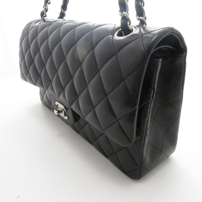 Chanel Quilted Double Flap 25 Chain Shoulder Bag Black Silver Lambskin — view 2