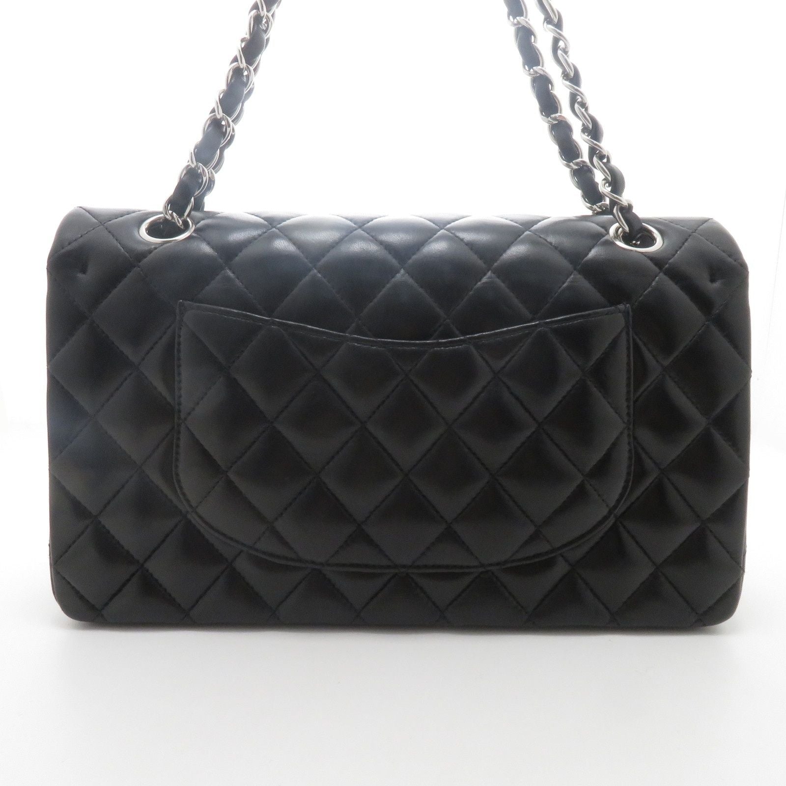 Chanel Quilted Double Flap 25 Chain Shoulder Bag Black Silver Lambskin — view 3