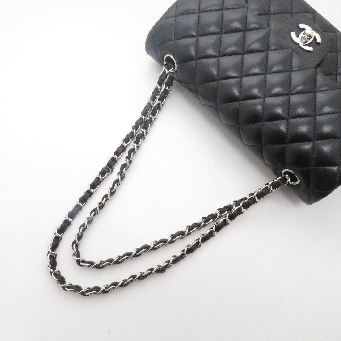 Chanel Quilted Double Flap 25 Chain Shoulder Bag Black Silver Lambskin — view 4