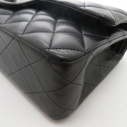 Chanel Quilted Double Flap 25 Chain Shoulder Bag Black Silver Lambskin — view 6