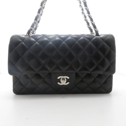 Chanel Quilted Double Flap 25 Chain Shoulder Bag Black Silver Lambskin