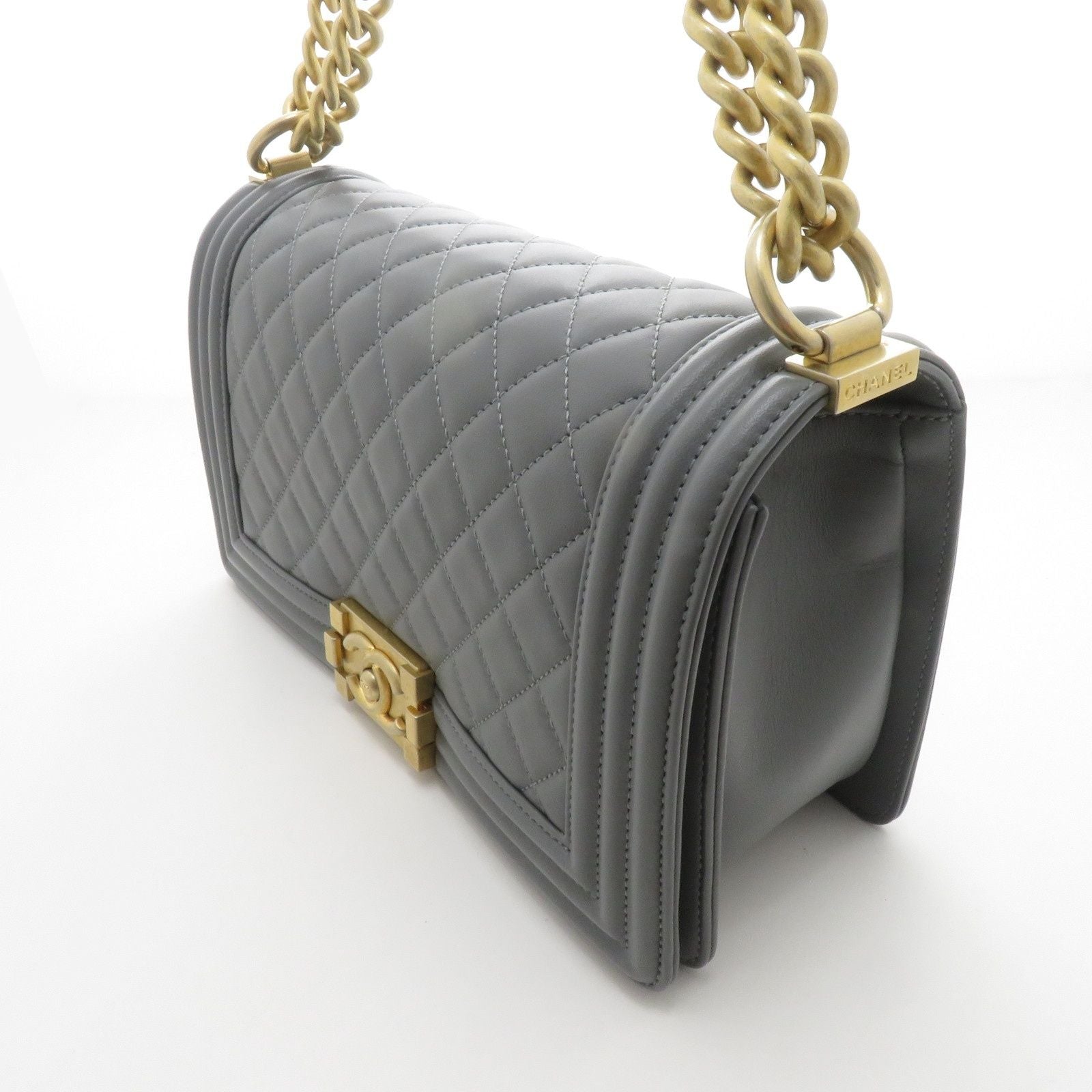 Chanel Boy Chain Shoulder Bag 25 Gray Lambskin — view 2