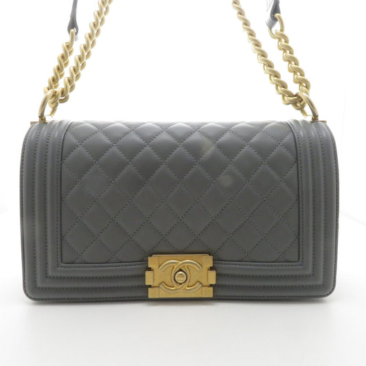 Chanel Boy Chain Shoulder Bag 25 Gray Lambskin