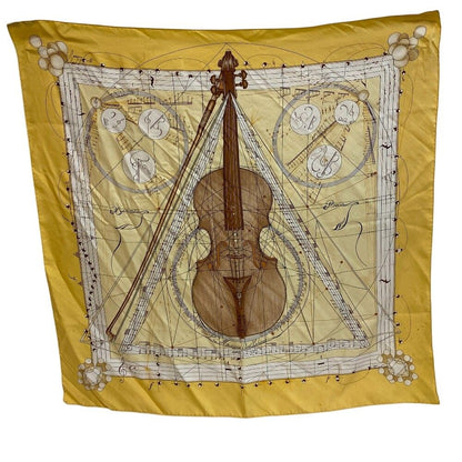 Hermes la Musique Des Spheres Carre 90 Silk Scarf Yellow