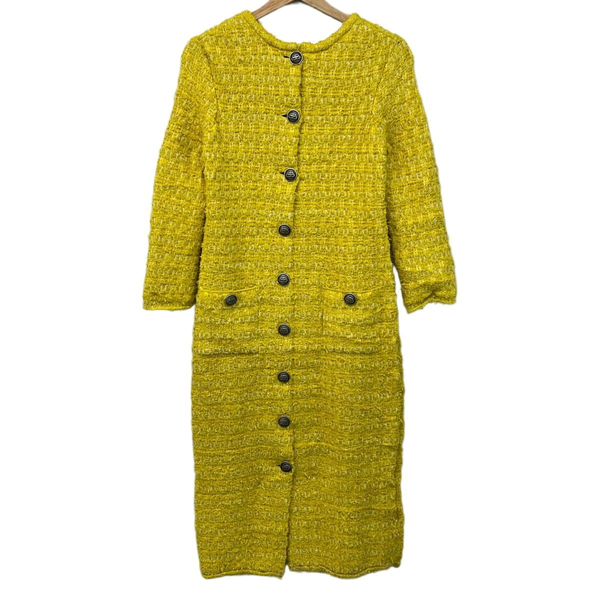Balenciaga Dress Yellow White Gold Long Sleeve Tweed Glitter