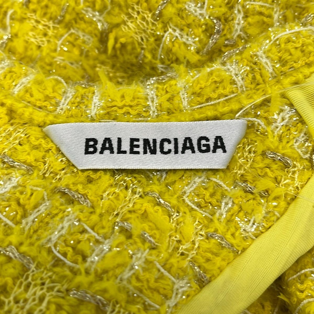 Balenciaga Dress Yellow White Gold Long Sleeve Tweed Glitter — view 3