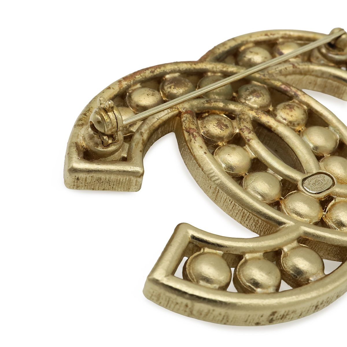Chanel CC Logo Jumbo CC Brooch Faux Pearl Bijou Rhinestone Gold Plated — view 4