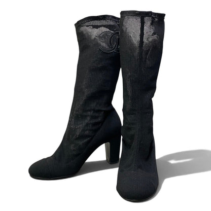 Chanel I1 Mesh Pumps CC Logo Black Heels — view 3