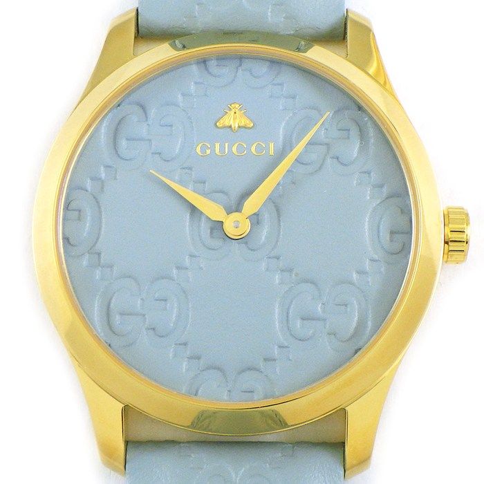 Gucci Watch G-Timeless 126.4 Blue Dial SS Leather Strap Quartz Analog