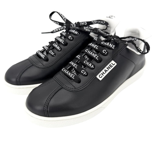 Chanel Sneakers CC Logo Shoes Low Cut Leather Black White