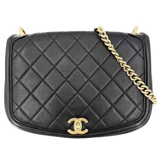 Chanel Shoulder Bag Quilted CC Logo Chain Crossbody Leather Black Gold