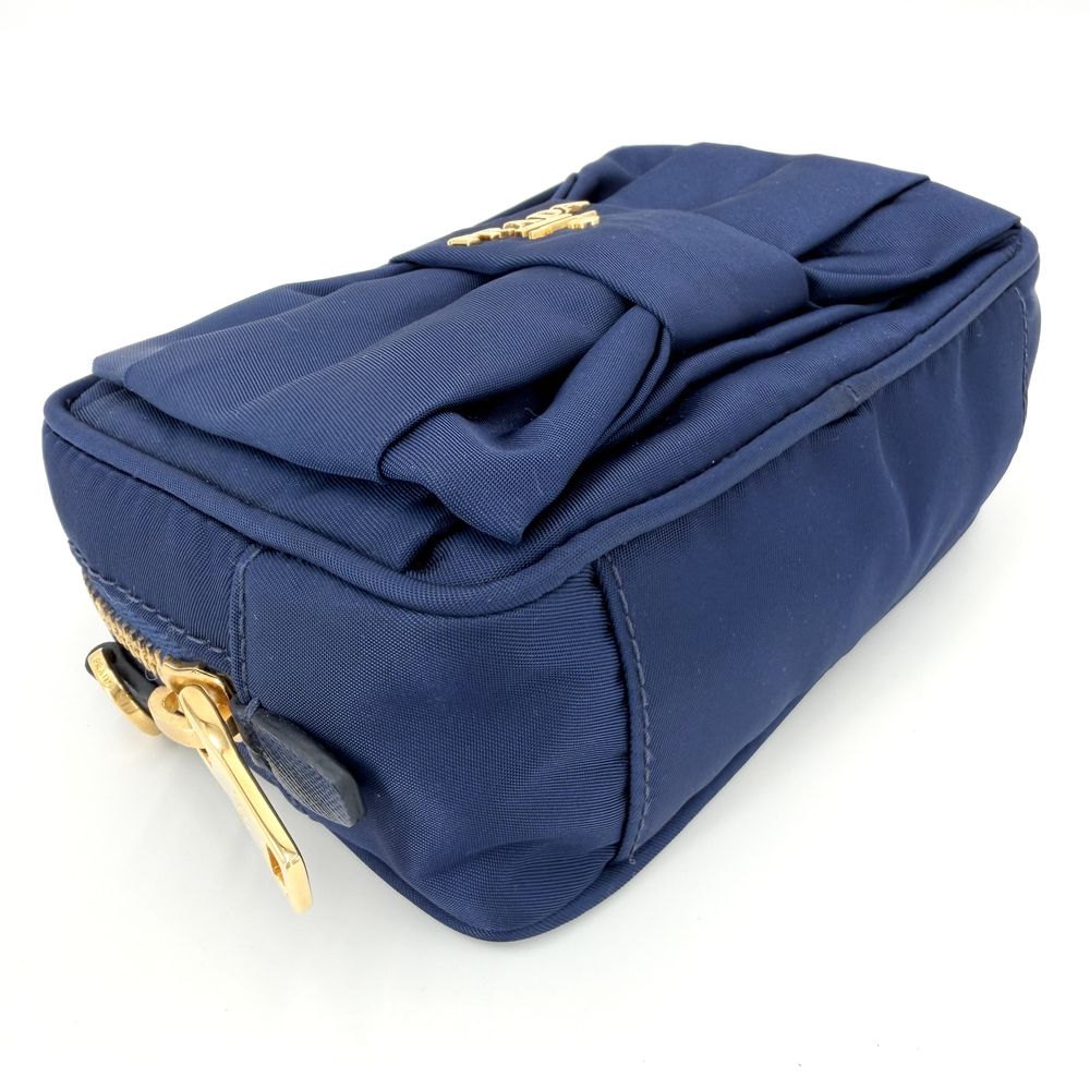 Prada Shoulder Bag Pouch 2-Way Crossbody Nylon Blue Gold — view 3