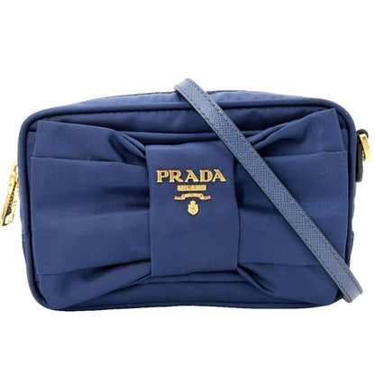 Prada Shoulder Bag Pouch 2-Way Crossbody Nylon Blue Gold