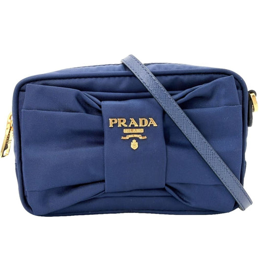 Prada Shoulder Bag Pouch 2-Way Crossbody Nylon Blue Gold