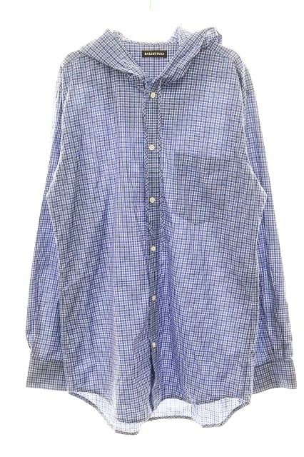 Balenciaga Hooded Shirt Check Blue Hoodie