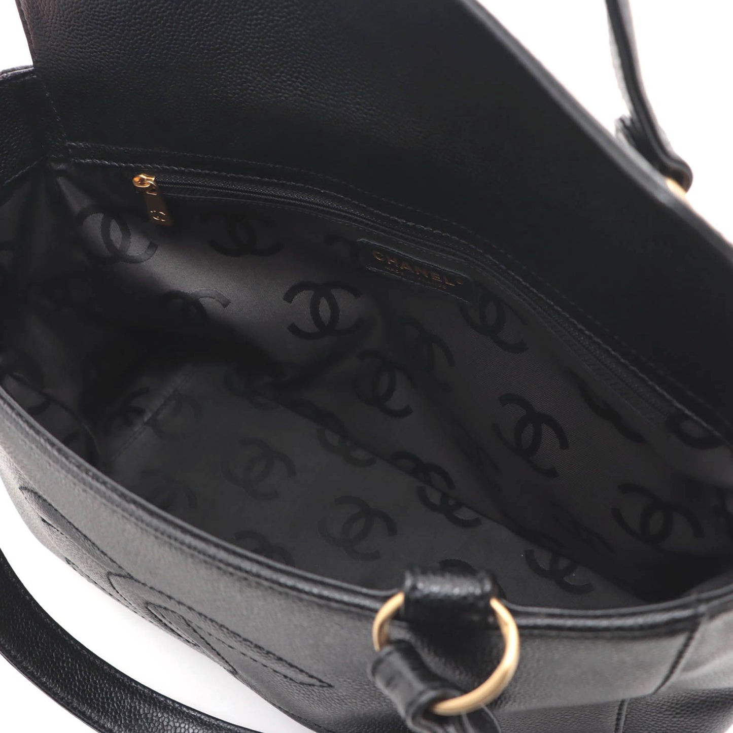 Chanel CC Logo 2-Way Black Caviar Shoulder Bag — view 8