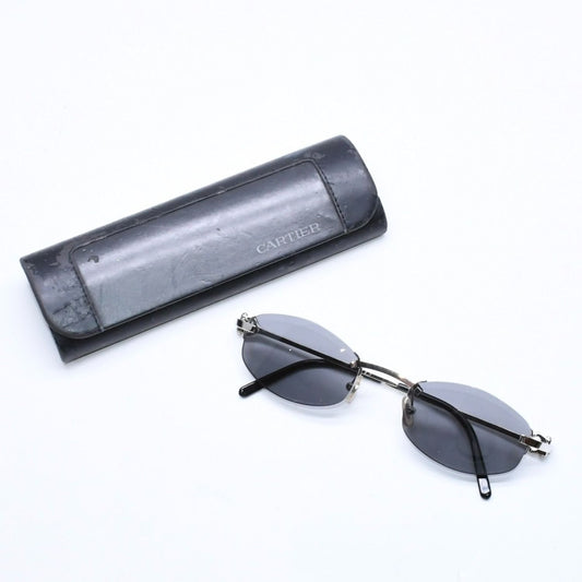 Cartier Rimless Oval Sunglasses 2C Motif Black Allie Silver Eyewear