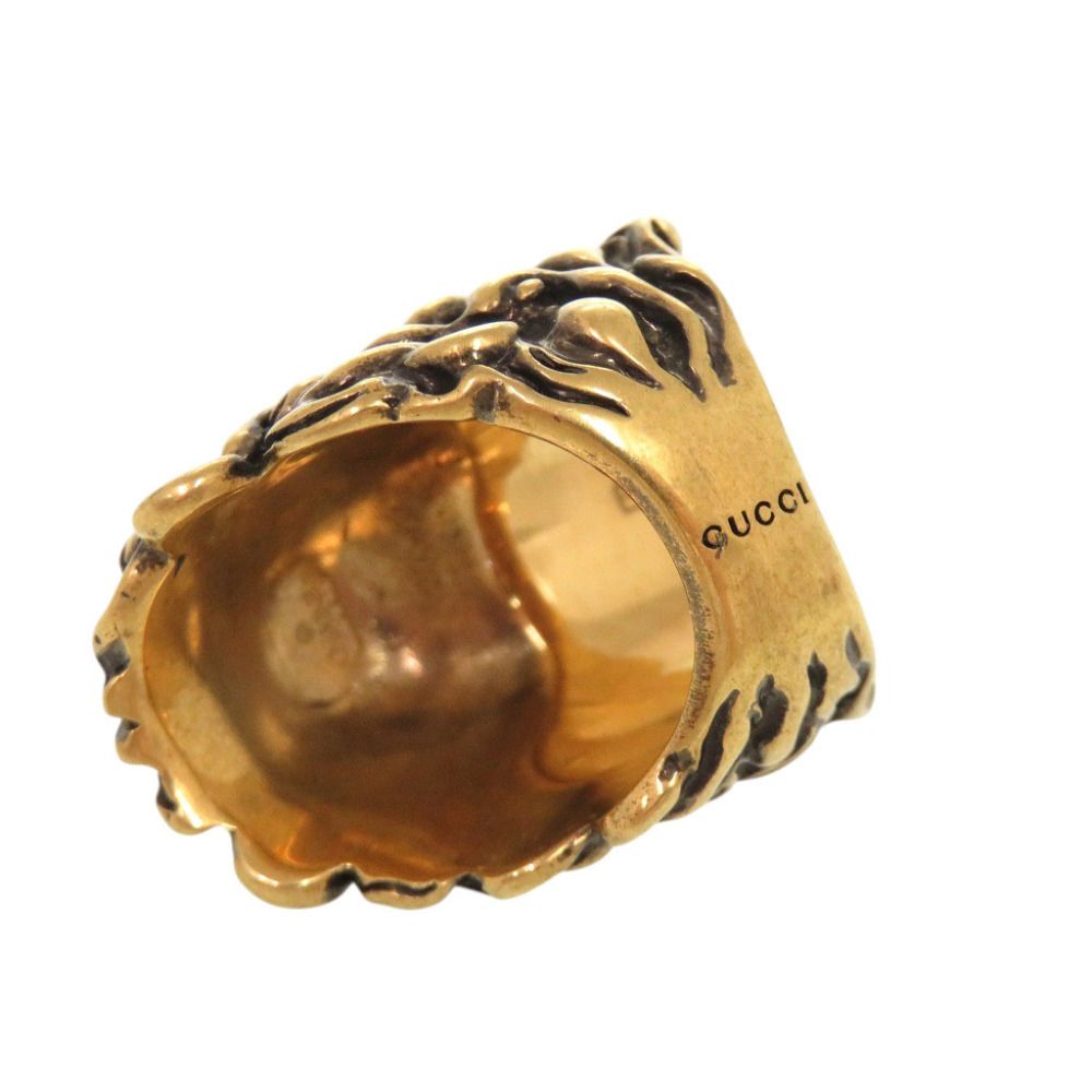 Gucci Lion Head Metal Stone Gold Ring — view 6