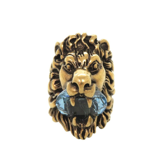 Gucci Lion Head Metal Stone Gold Ring