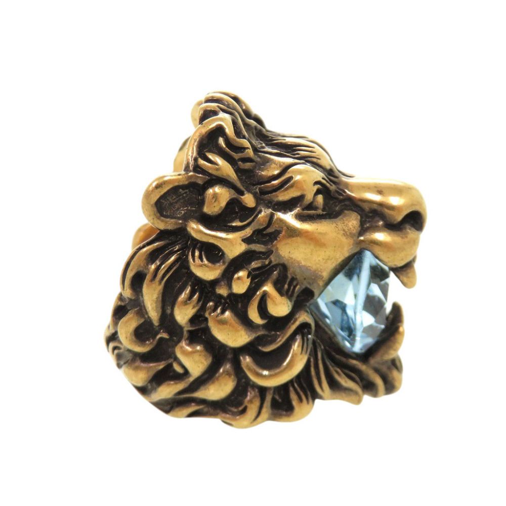 Gucci Lion Head Metal Stone Gold Ring — view 4
