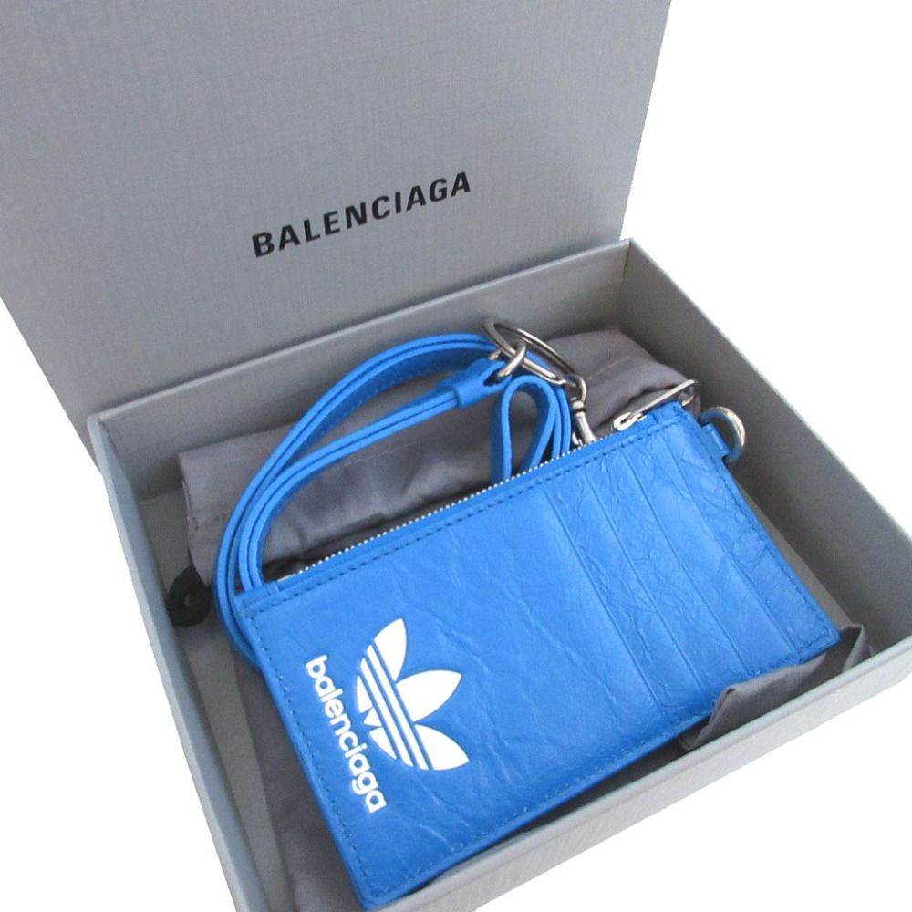 Balenciaga Adidas Collaboration Leather Blue Card Case Coin Purse Fragment — view 2