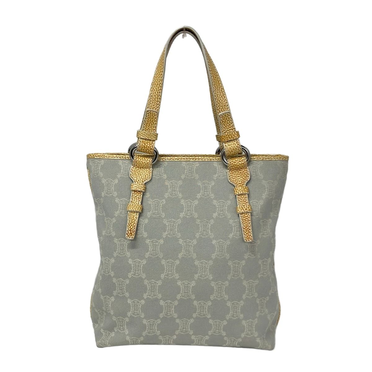 Celine Tote Paris Macadam Light Gray White Dark Yellow Leather