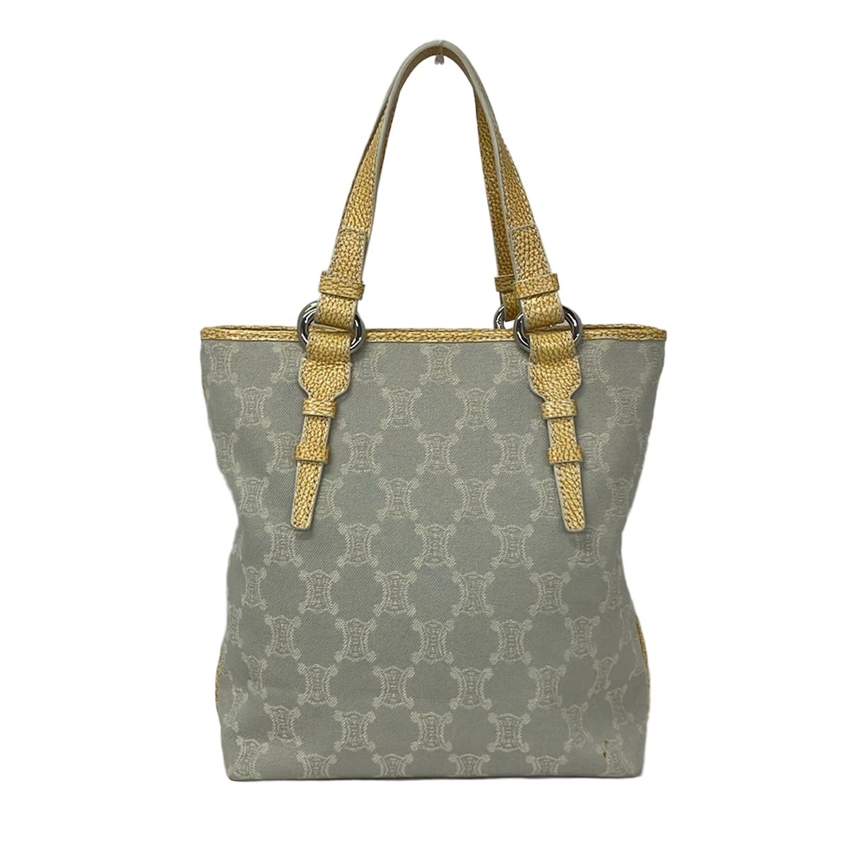 Celine Tote Paris Macadam Light Gray White Dark Yellow Leather — view 3