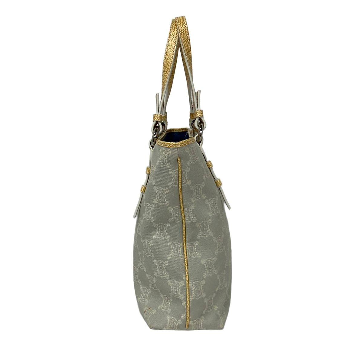 Celine Tote Paris Macadam Light Gray White Dark Yellow Leather — view 2