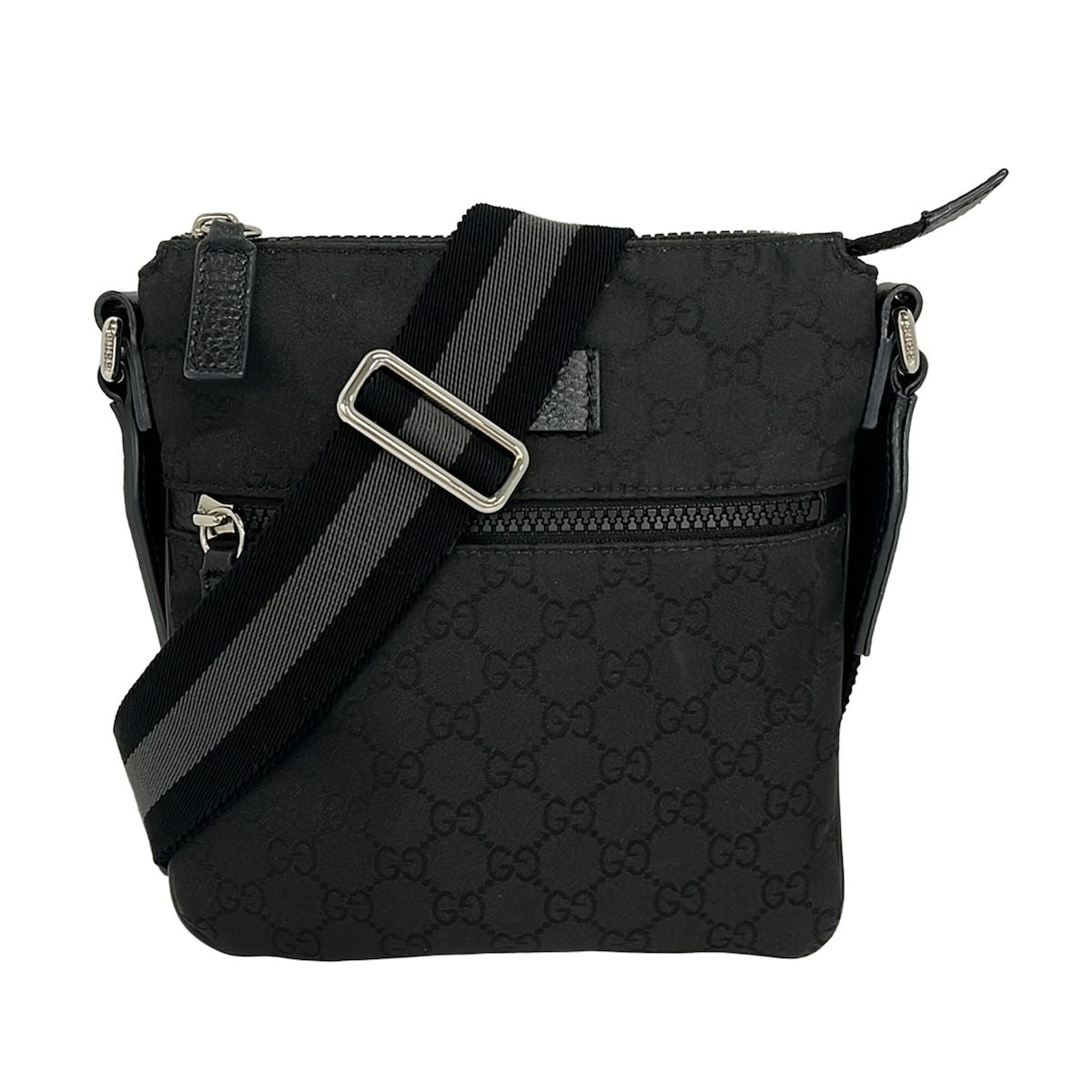 Gucci Shoulder Bag GG Pattern Black Leather