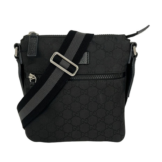 Gucci Shoulder Bag GG Pattern Black Leather