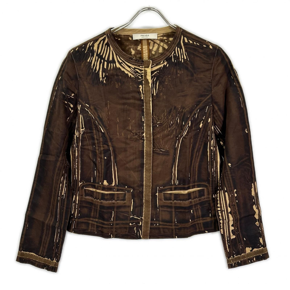 Prada Print Silk Collarless Jacket 42