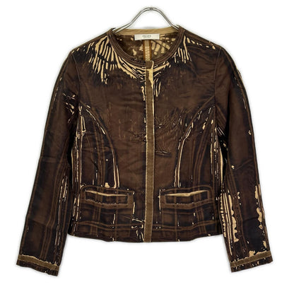 Prada Print Silk Collarless Jacket 42